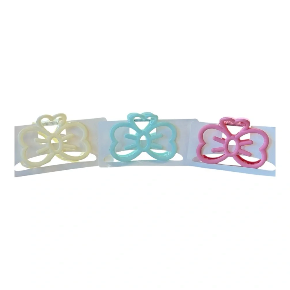 Hello Kitty Bow 3 Set of Hair Clips - Pink, Cream, and Blue